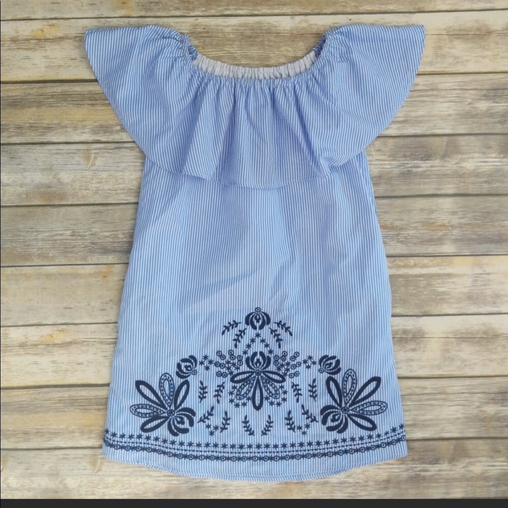 Aqua Off the Shoulder Stripe Sundress